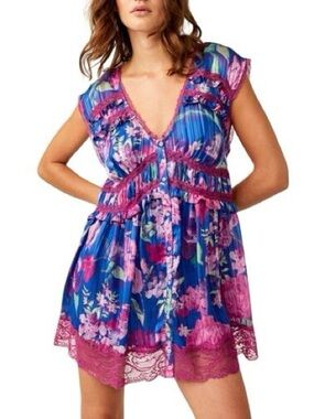 Free People Spring Fling mini dress in ultra violet floral combo size medium